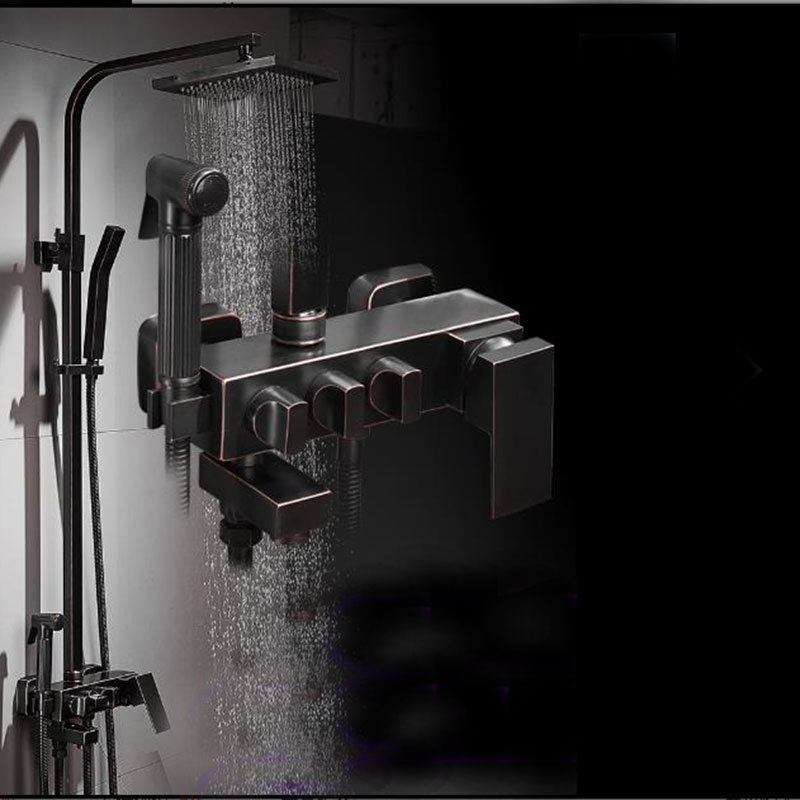 Black shower set booster head lift shower copper faucet shower four-speed black shower