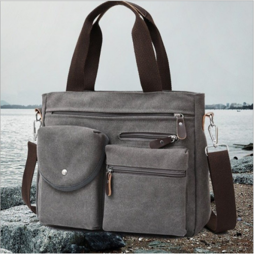 Men's trend business travel canvas handbag casual shoulder bag messenger bag multifunctional briefcase backpack