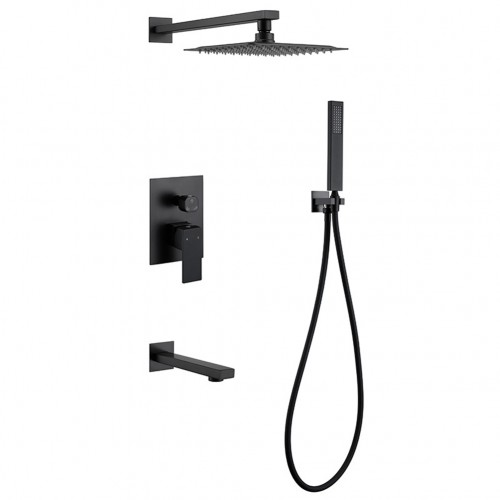 Black Shower System Set 3 Function, Bathtub Spout With Handheld Shower Diverter System