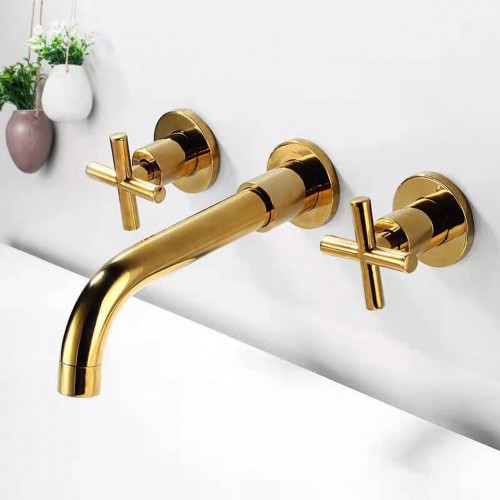 Bathroom Faucet Widespread Cross Handles 3 Holes Vanity Sink Mixer Tap Brass Lavatory Basin Mixing Faucets with Rough in Valve