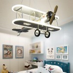 Airplane Pendant Lamp, Retro Bedroom Chandeliers, Creative Cartoon Gray Airplane Pendant Light LED Ceiling Light for Bedroom, Boys Room