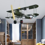 Industrial Vintage Pendant Light Airplane LED Ceiling Light Fixture in Green for Boys Bedroom,Kids Room,Children Bedroom