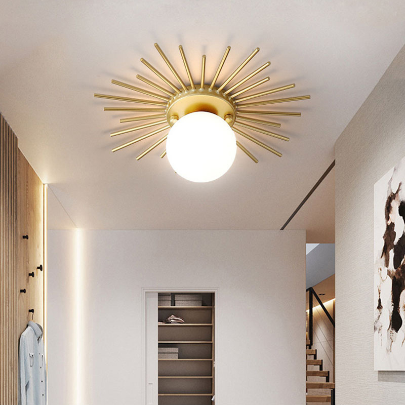 Ceiling Light, 3-Color Light Sun Corridor LED Flush Mount Metallic Simplicity Semi Flush Ceiling Light with Globe Glass Shade